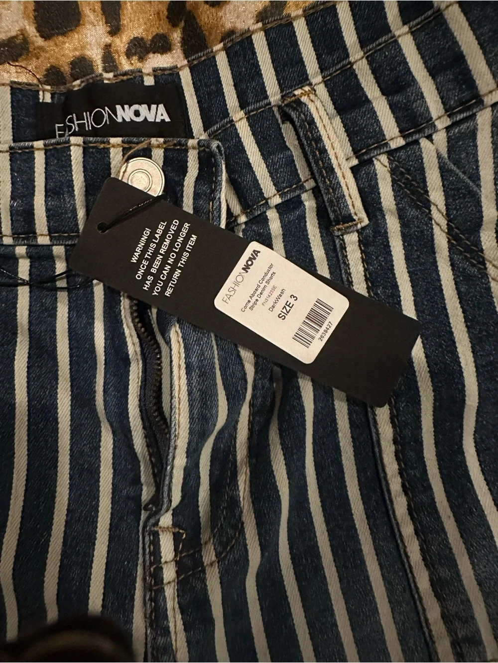 Fashion Nova Navy & White Striped High-Rise Distressed Jean Shorts
